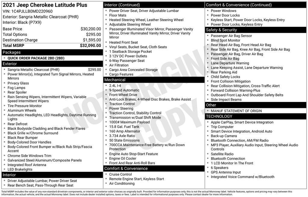 Used 2021 Jeep Cherokee Latitude Plus FWD image 10