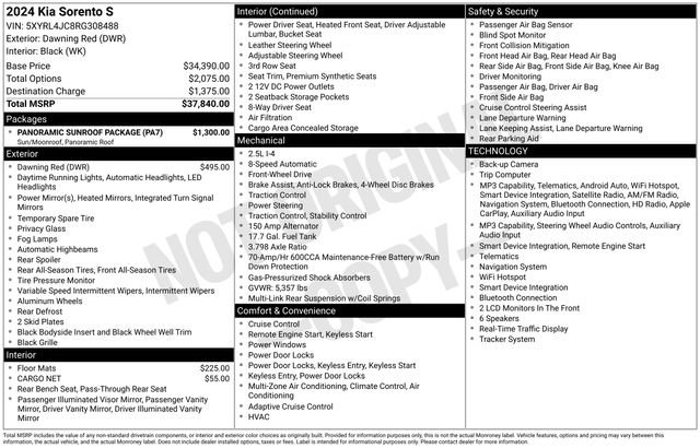 Certified 2024 Kia Sorento S w/ Panoramic Sunroof Package FWD image 10
