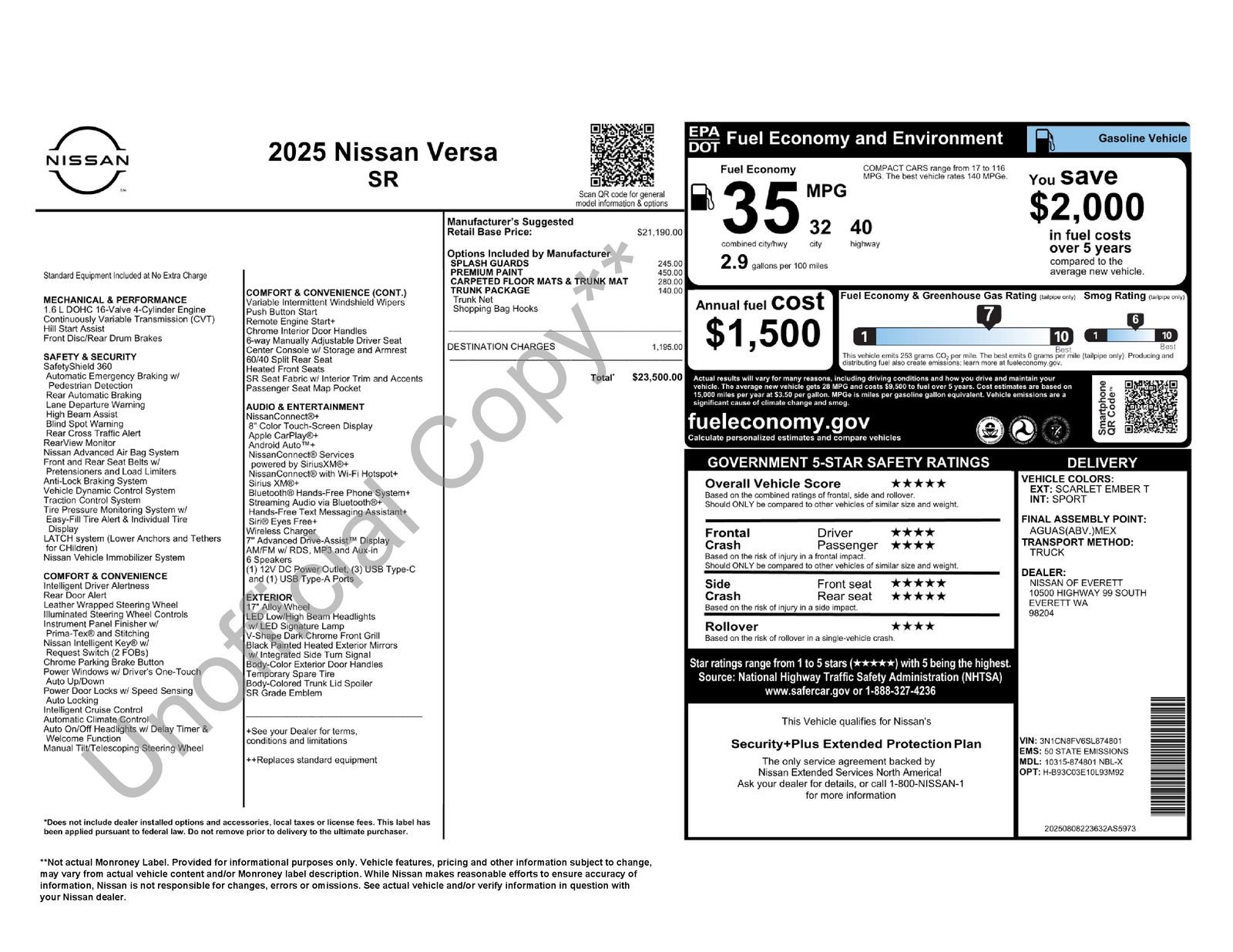 Used 2025 Nissan Versa SR w/ Trunk Package FWD image 8