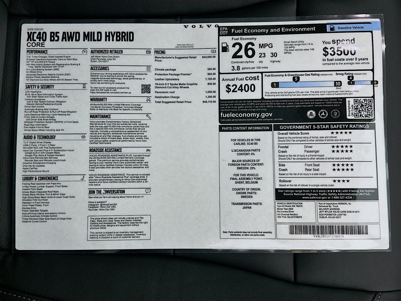 New 2026 Volvo XC40 B5 Core w/ Protection Package Premier AWD/4WD image 46
