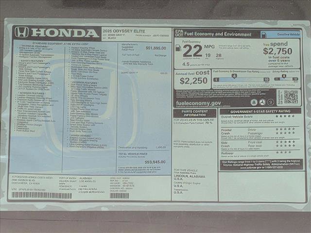 New 2026 Honda Odyssey Elite image 18