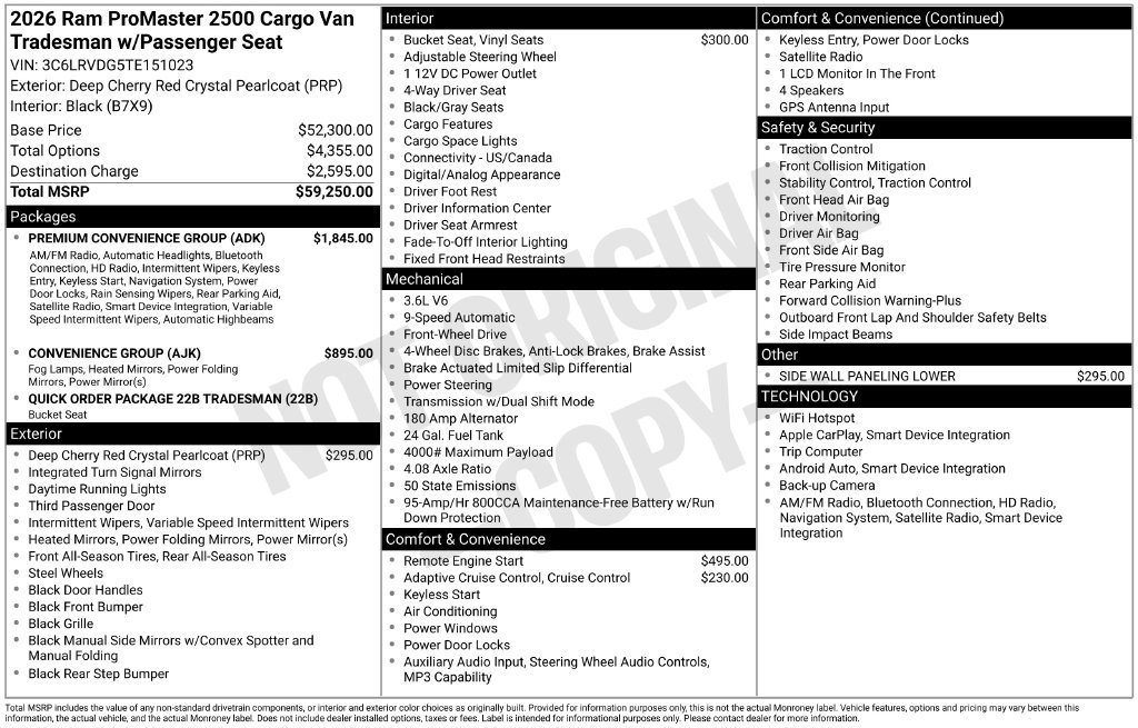 New 2026 RAM ProMaster 2500 w/ Premium Convenience Group FWD image 5