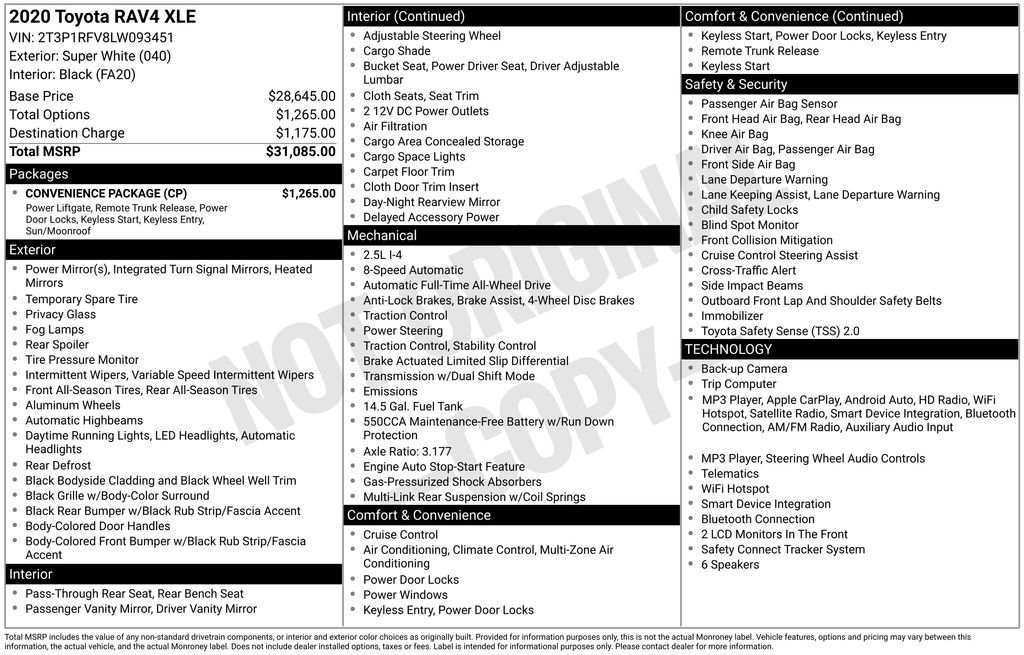 Certified 2020 Toyota RAV4 XLE w/ Convenience Package AWD/4WD image 3