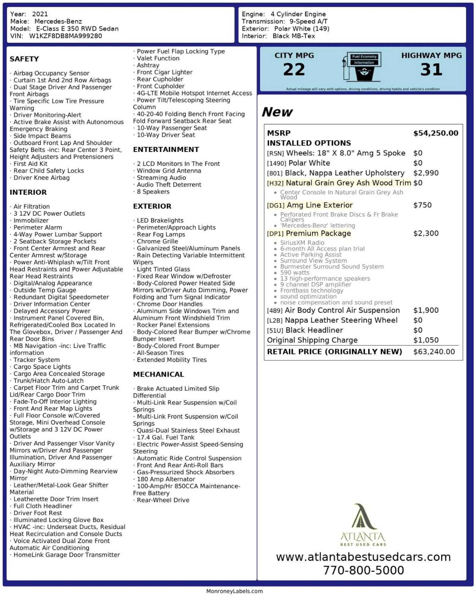 Used 2021 Mercedes-Benz E 350 Sedan w/ Premium Package image 58