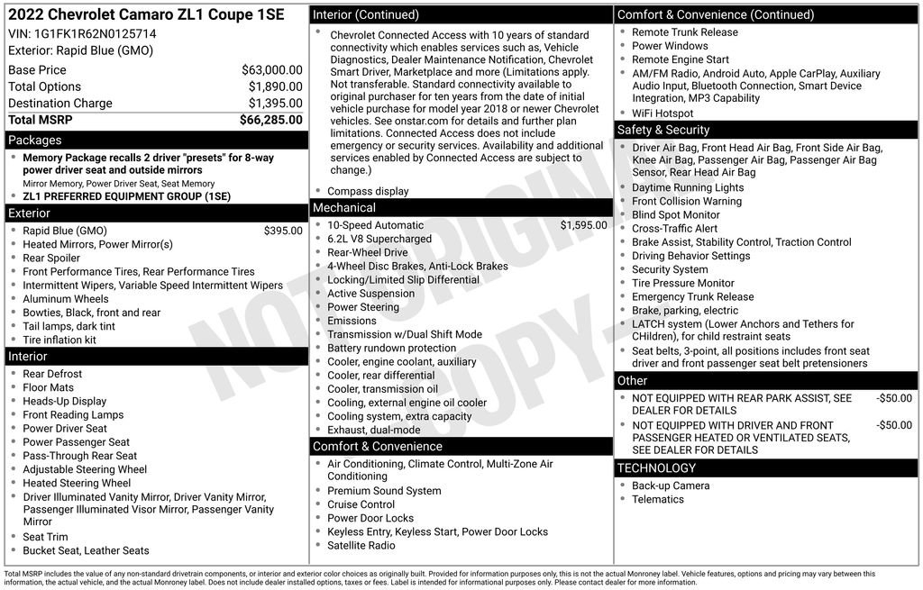 Used 2022 Chevrolet Camaro ZL1 RWD image 2