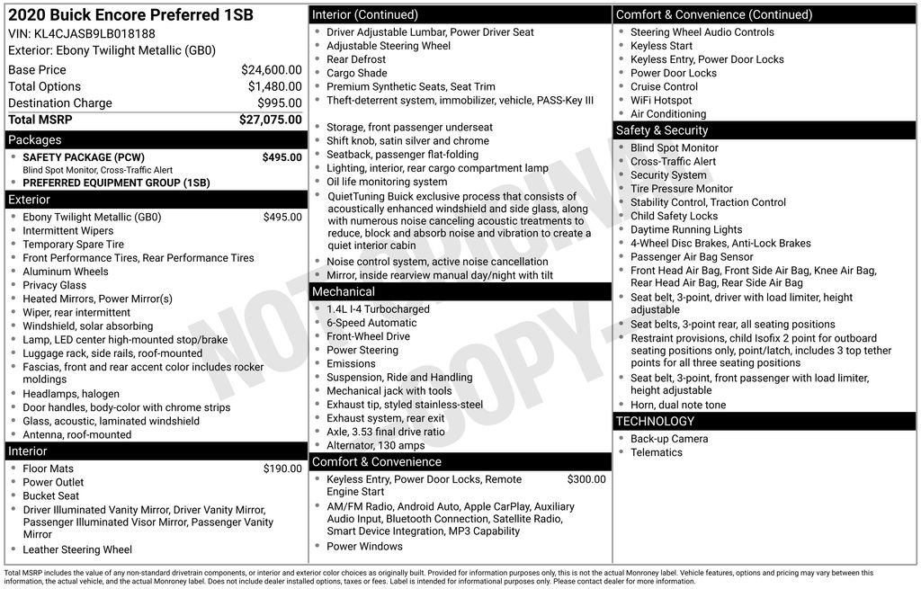 Certified 2020 Buick Encore Preferred w/ Safety Package FWD image 32
