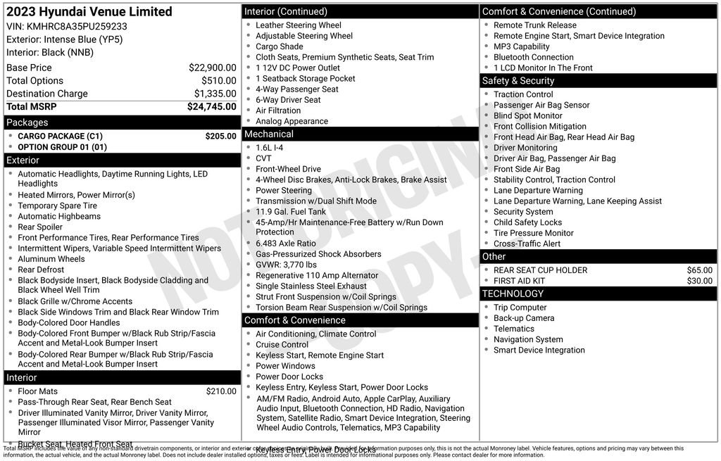 Certified 2023 Hyundai Venue Limited w/ Cargo Package image 37