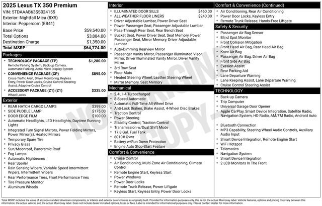 Certified 2025 Lexus TX 350 AWD w/ Technology Package image 15