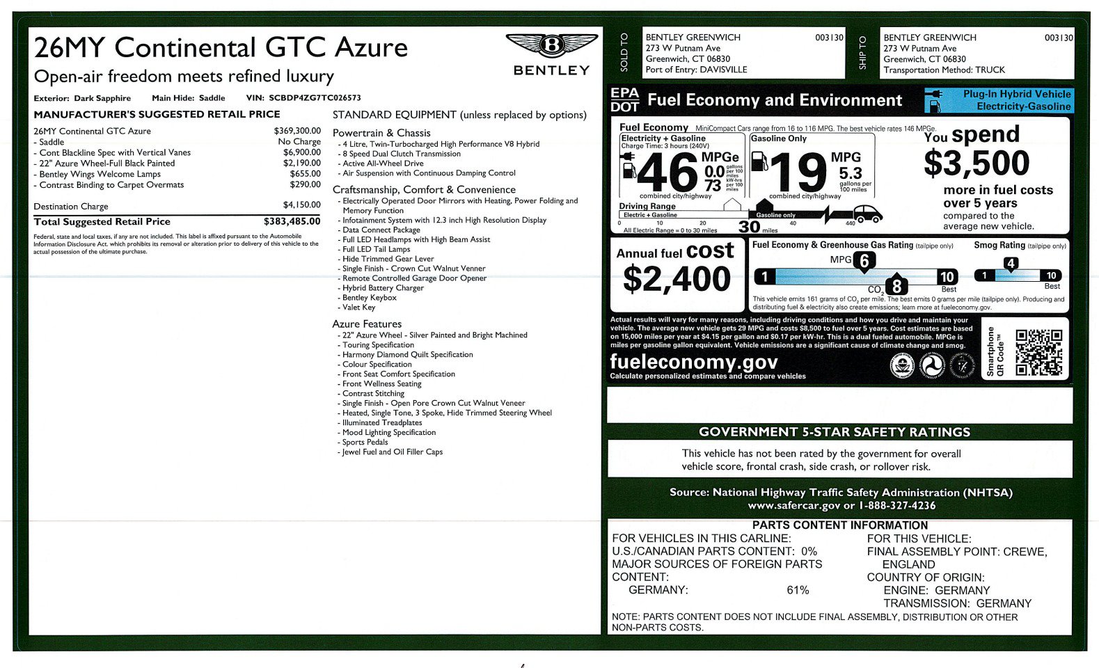New 2026 Bentley Continental GT Azure AWD/4WD image 41