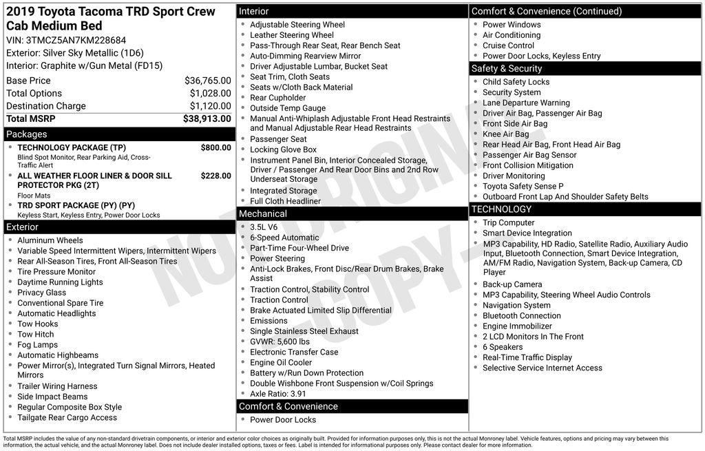 Used 2019 Toyota Tacoma TRD Sport w/ Technology Package AWD/4WD image 34