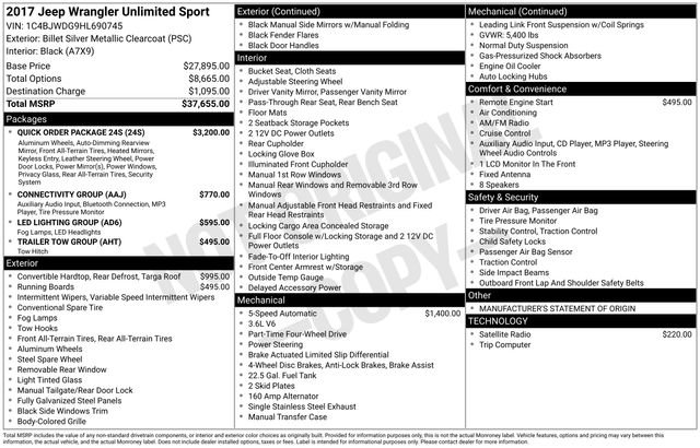 Used 2017 Jeep Wrangler Unlimited Sport w/ Quick Order Package 24S AWD/4WD image 6