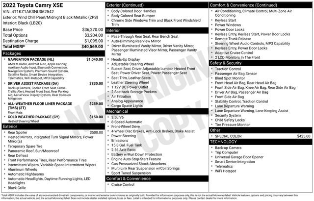 Certified 2022 Toyota Camry XSE w/ Navigation Package FWD image 35