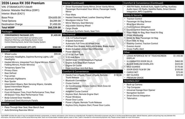 Used 2026 Lexus RX 350 Premium w/ Convenience Package AWD/4WD image 13