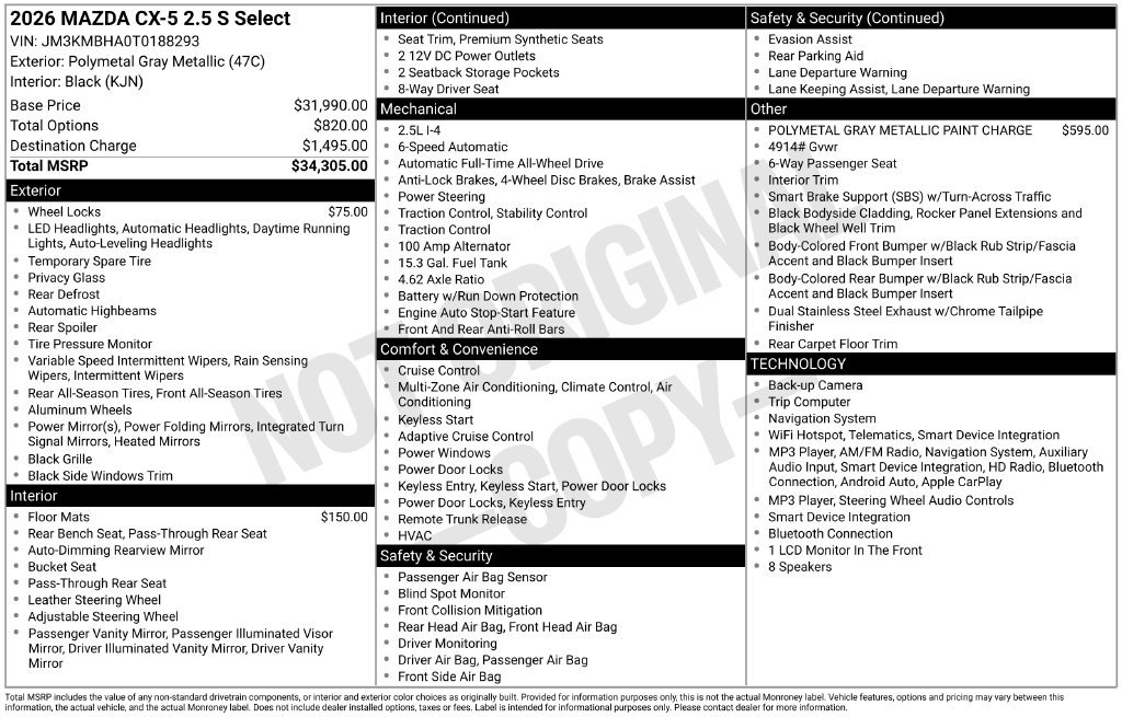 New 2026 MAZDA CX-5 Select AWD/4WD image 32