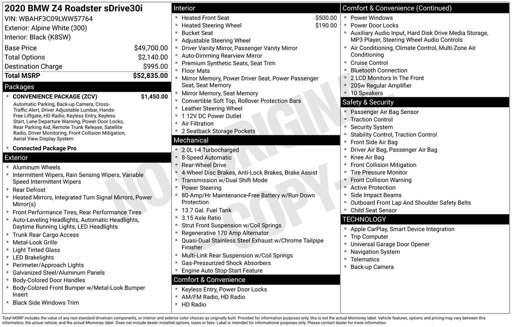 Used 2020 BMW Z4 sDrive30i w/ Convenience Package image 6