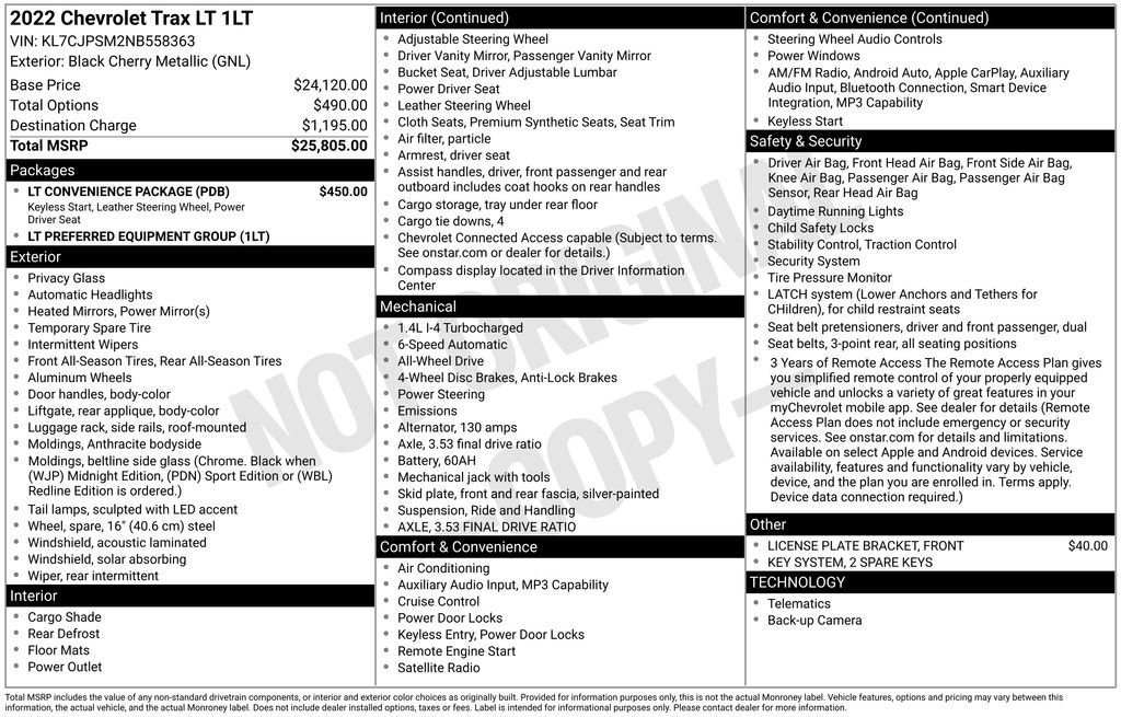 Certified 2022 Chevrolet Trax LT w/ LT Convenience Package AWD/4WD image 49