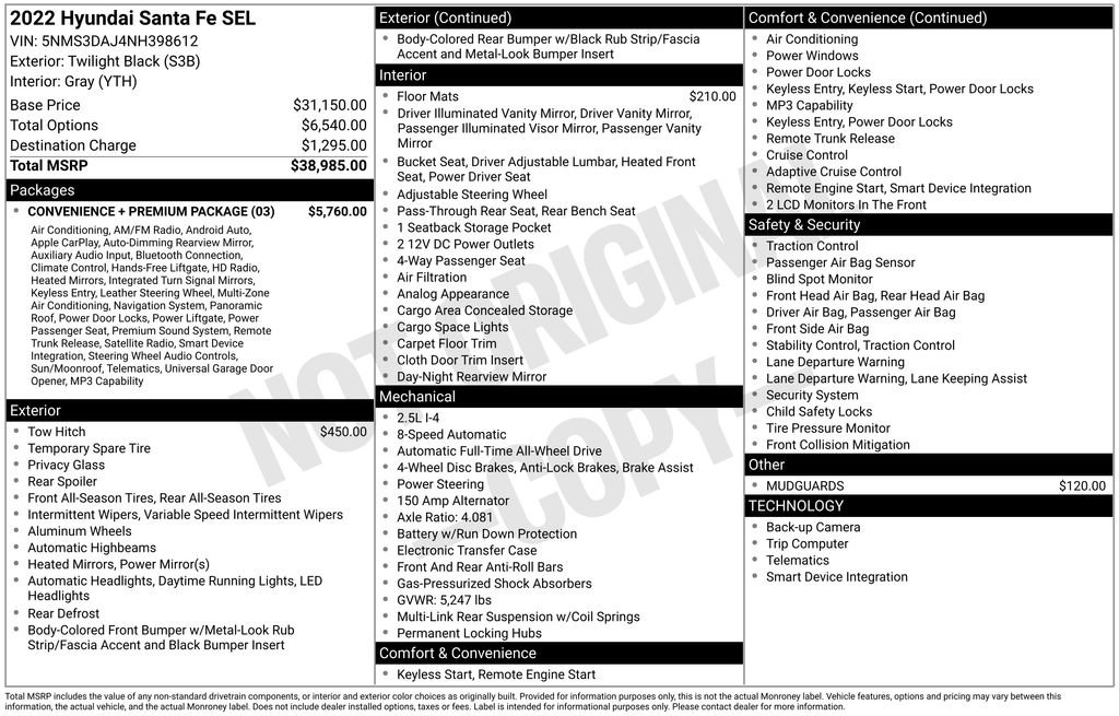 Used 2022 Hyundai Santa Fe SEL w/ Convenience + Premium Package AWD/4WD image 17