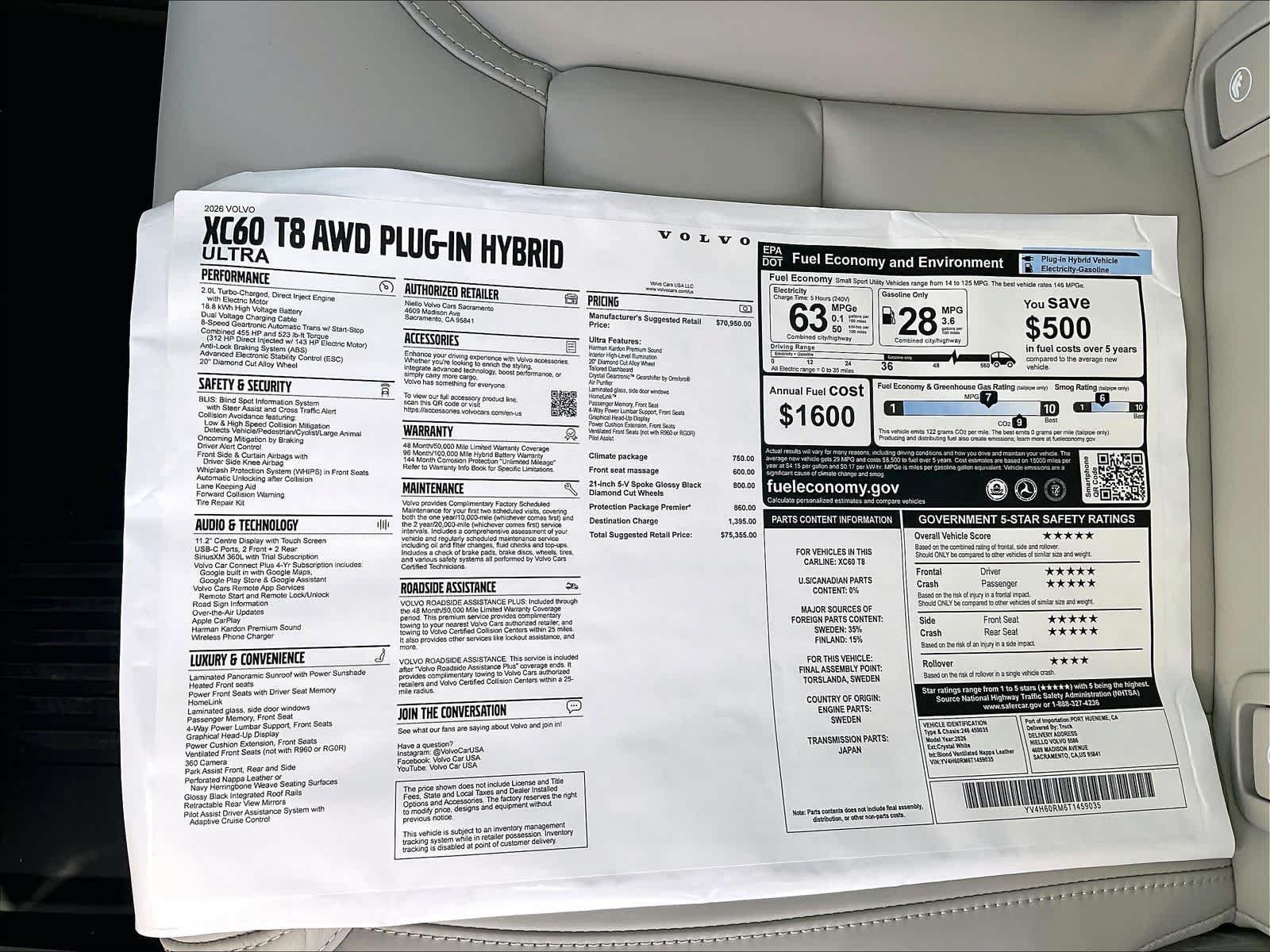 New 2026 Volvo XC60 T8 Ultra w/ Protection Package Premier AWD/4WD image 35