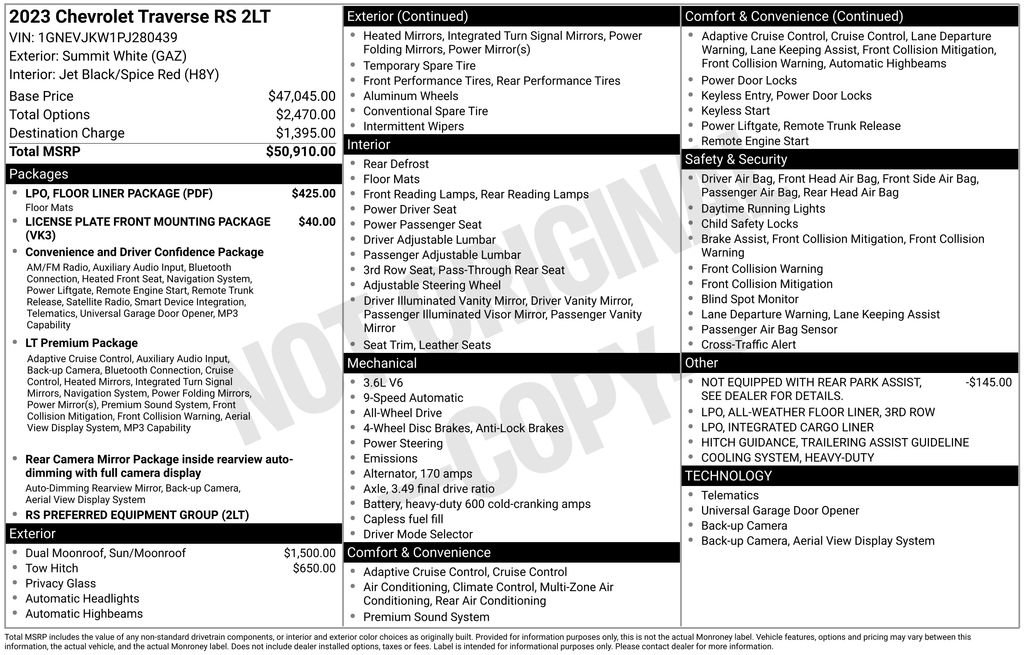 Certified 2023 Chevrolet Traverse RS w/ LPO, Floor Liner Package image 5