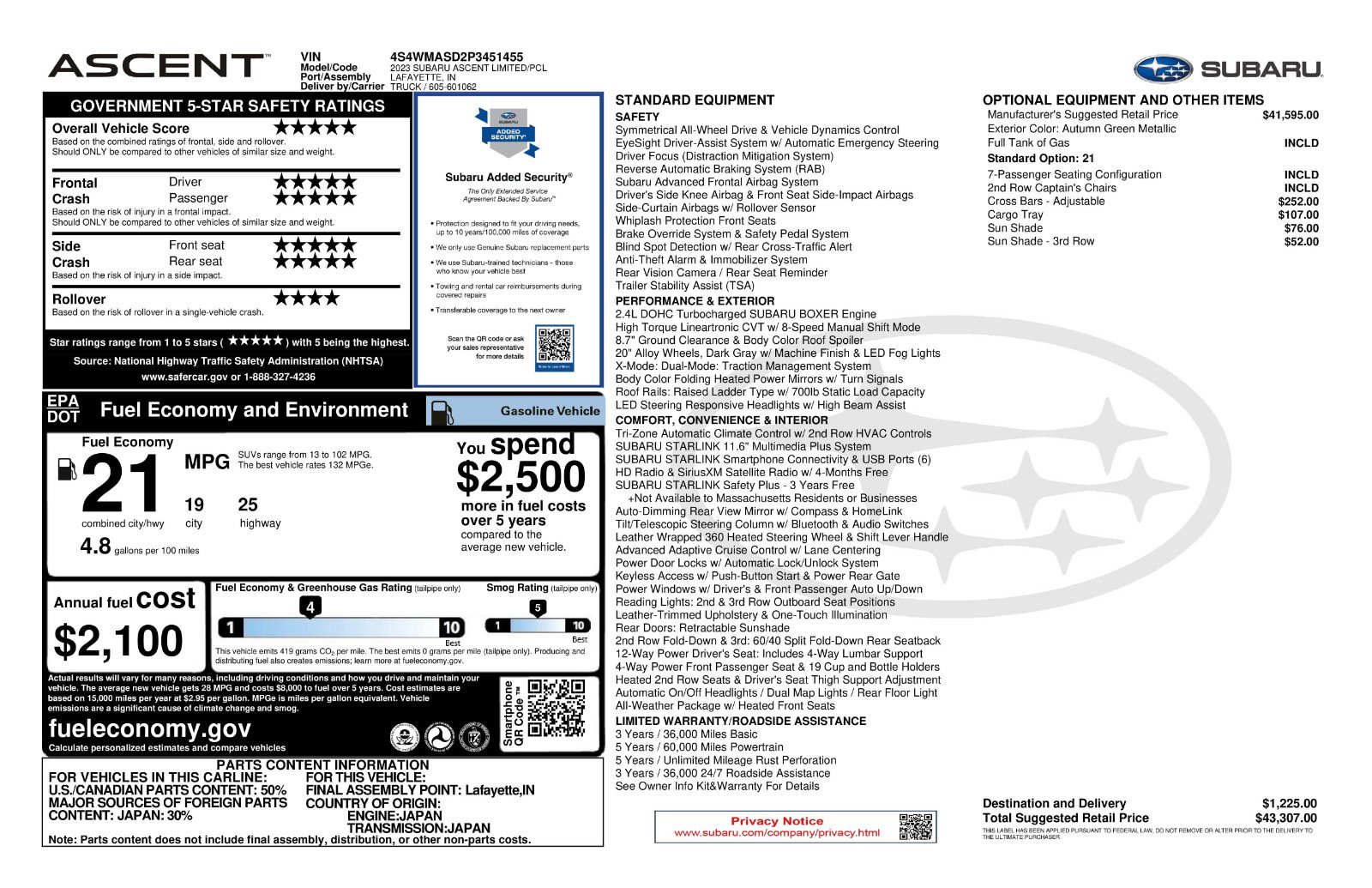 Certified 2023 Subaru Ascent Limited image 11