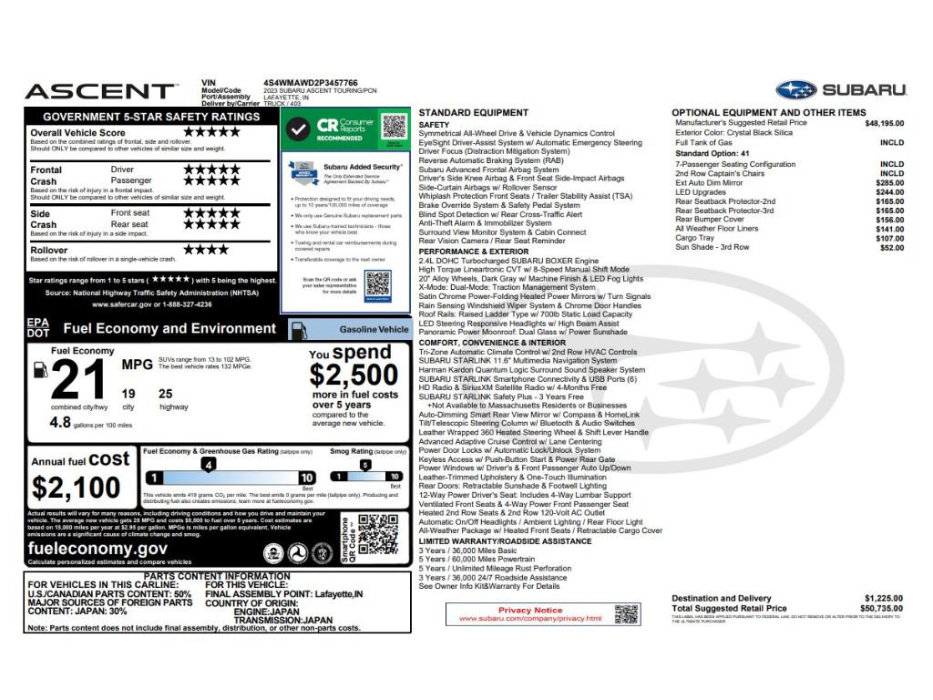 Used 2023 Subaru Ascent Touring AWD/4WD image 6