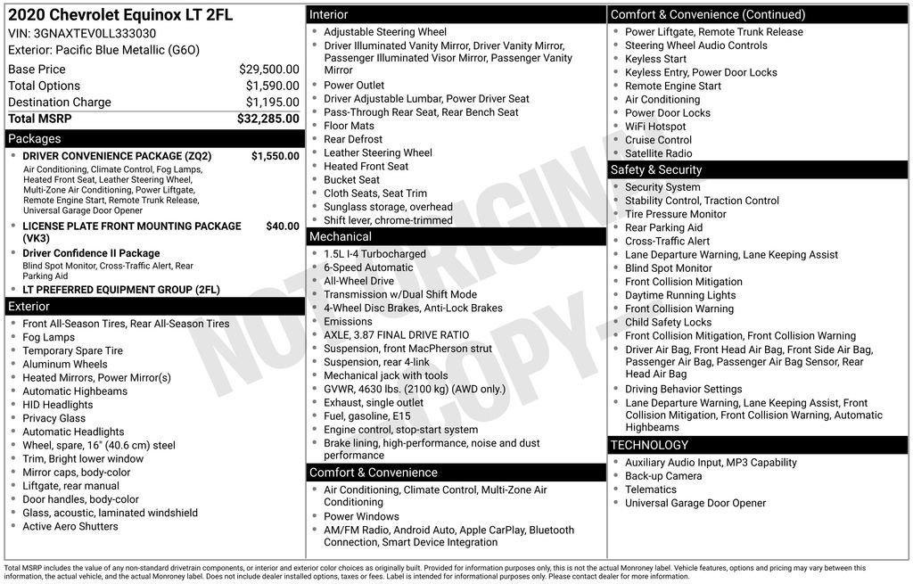 Used 2020 Chevrolet Equinox LT w/ Driver Convenience Package AWD/4WD image 23