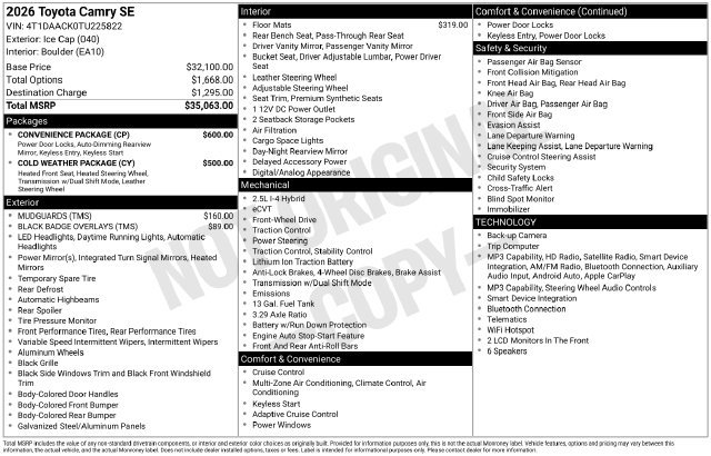 Used 2026 Toyota Camry SE w/ Convenience Package FWD image 15