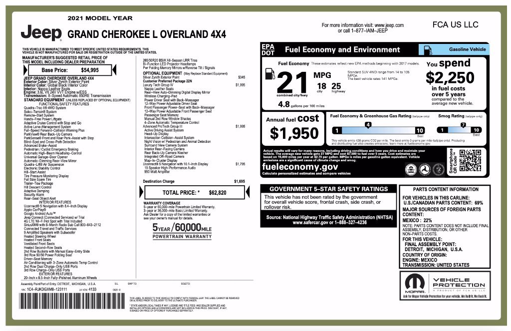 Used 2021 Jeep Grand Cherokee L Overland w/ Advanced Protech Group III AWD/4WD image 7
