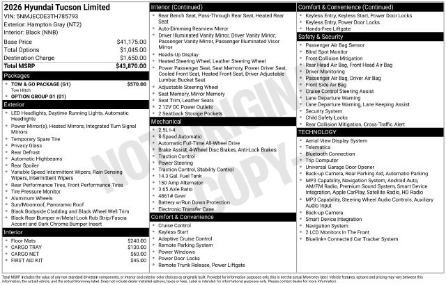 New 2026 Hyundai Tucson Limited w/ Tow & Go Package AWD/4WD image 11