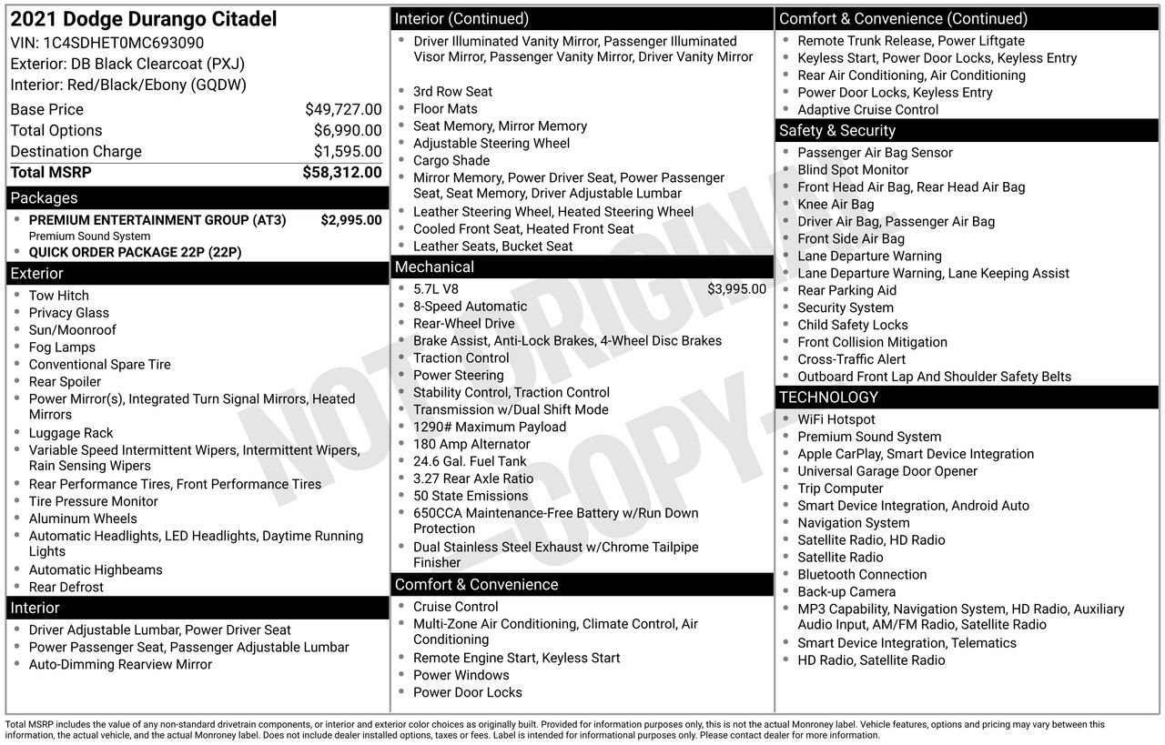 Used 2021 Dodge Durango Citadel w/ Premium Entertainment Group RWD image 28