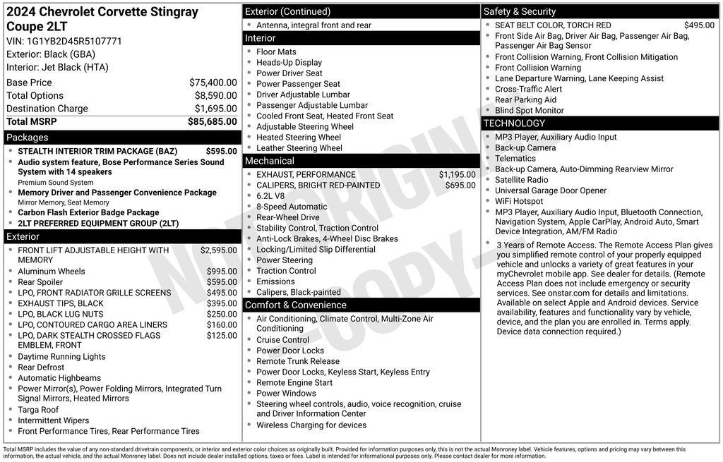 Used 2024 Chevrolet Corvette Stingray Preferred Cpe w/ Stealth Interior Trim Package RWD image 9