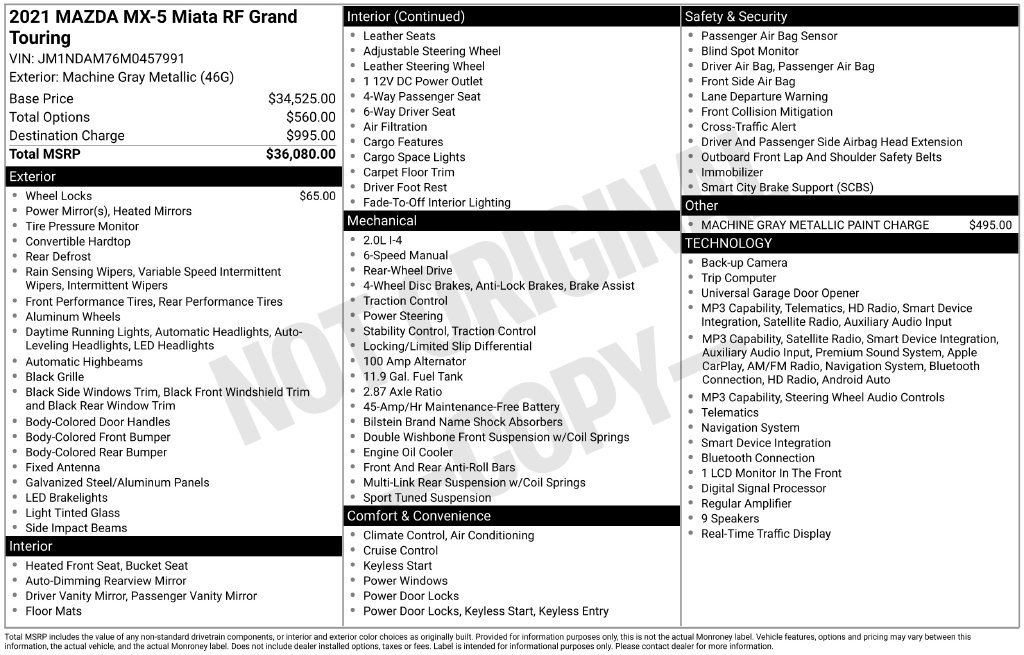 Certified 2021 MAZDA MX-5 Miata RF Grand Touring RWD image 3