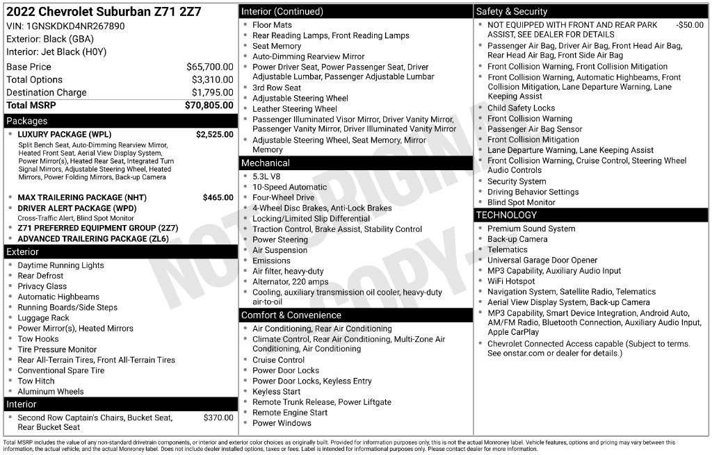 Used 2022 Chevrolet Suburban Z71 w/ Luxury Package AWD/4WD image 17