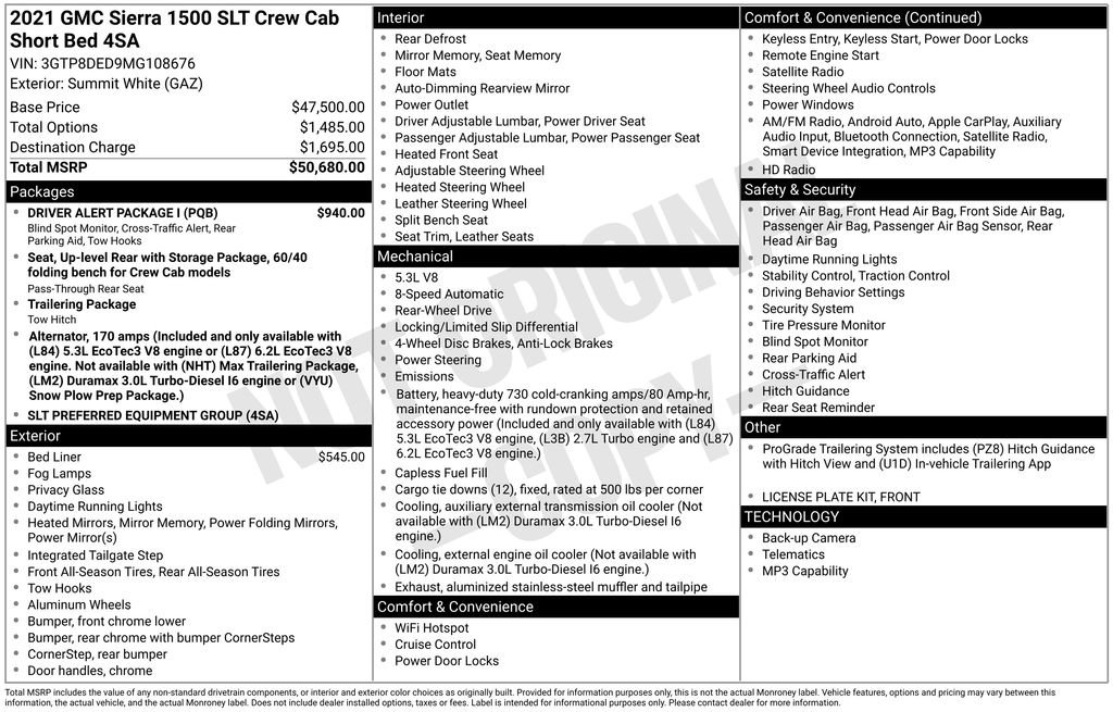 Used 2021 GMC Sierra 1500 SLT w/ Driver Alert Package I RWD image 34