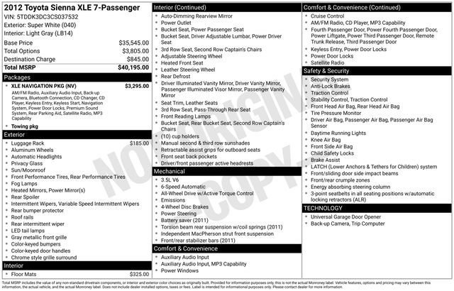 Used 2012 Toyota Sienna XLE w/ XLE Navigation Pkg AWD/4WD image 30