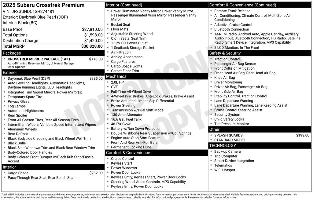 Certified 2025 Subaru Crosstrek 2.0i Premium w/ Crosstrek Mirror Package AWD/4WD image 6