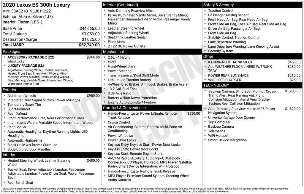 Used 2020 Lexus ES 300h 300h Luxury w/ Accessory Package 2 image 3