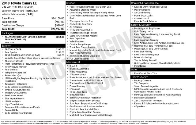 Certified 2018 Toyota Camry LE FWD image 24