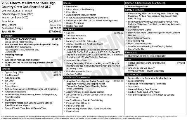 New 2026 Chevrolet Silverado 1500 High Country w/ Technology Package image 36