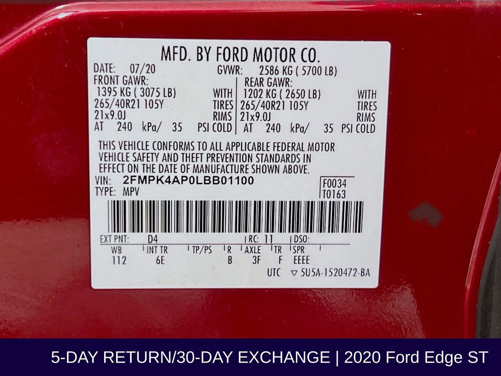 Certified 2020 Ford Edge ST w/ Equipment Group 401A AWD/4WD image 38