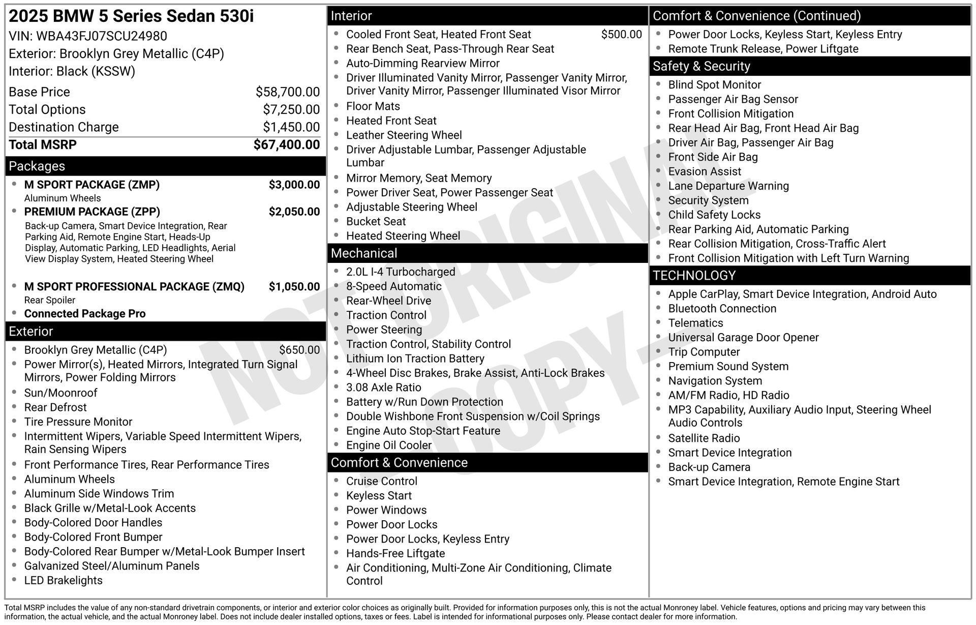 Used 2025 BMW 530i w/ M Sport Package RWD image 43