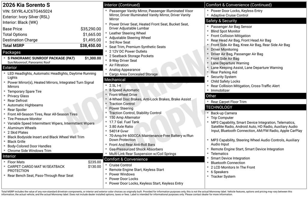 New 2026 Kia Sorento S w/ S Panoramic Sunroof Package FWD image 28