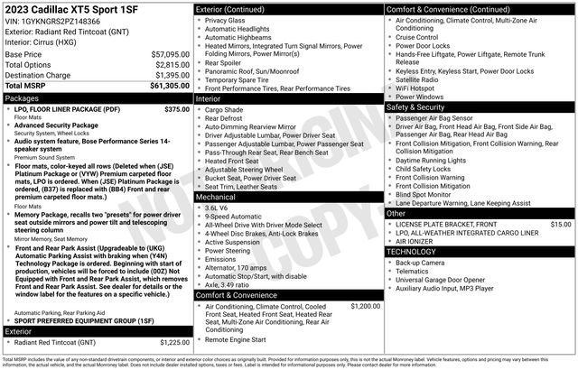Certified 2023 Cadillac XT5 Sportv w/ LPO, Floor Liner Package image 26
