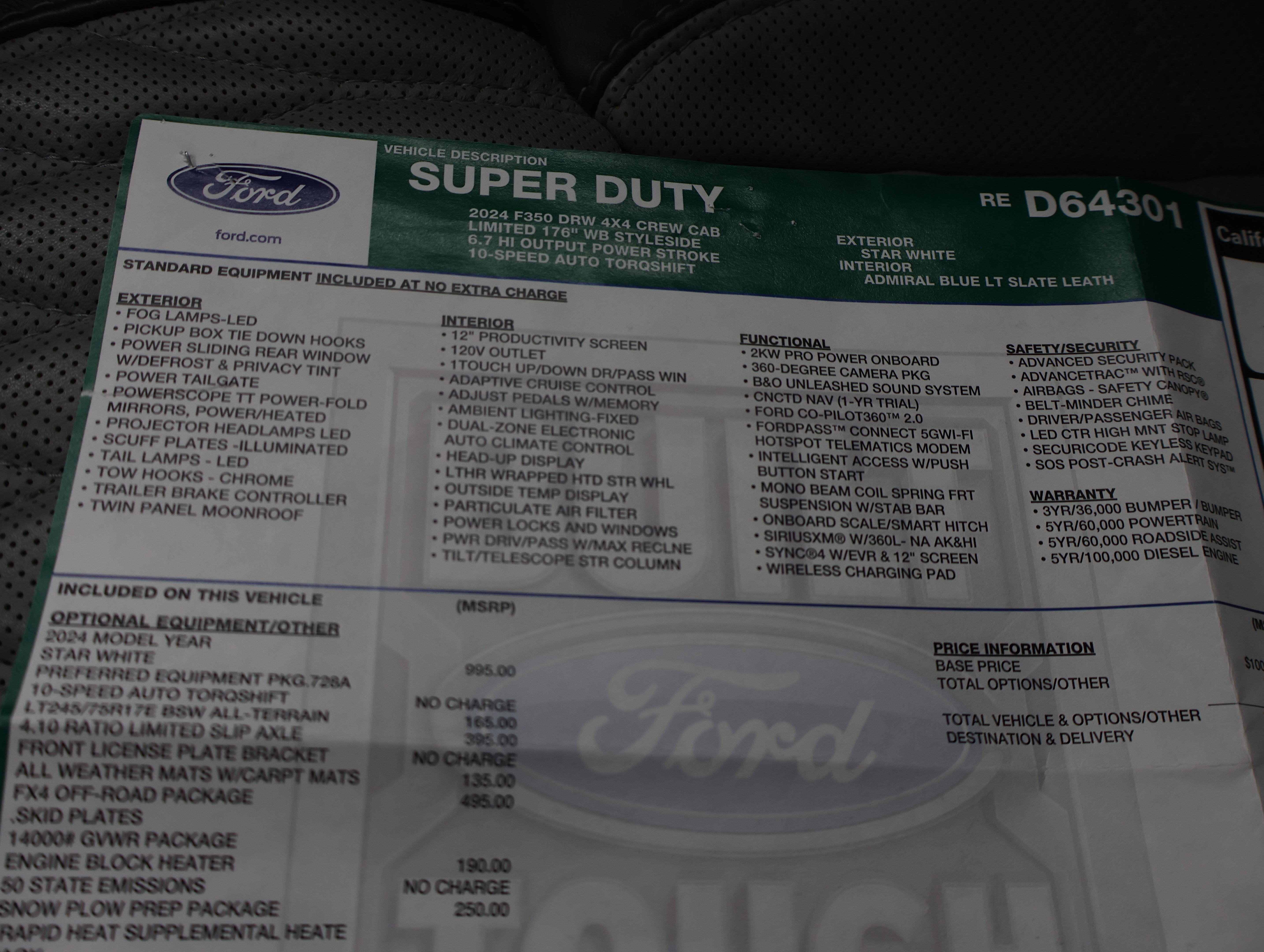 Used 2024 Ford F350 Limited w/ FX4 Off-Road Package AWD/4WD image 79