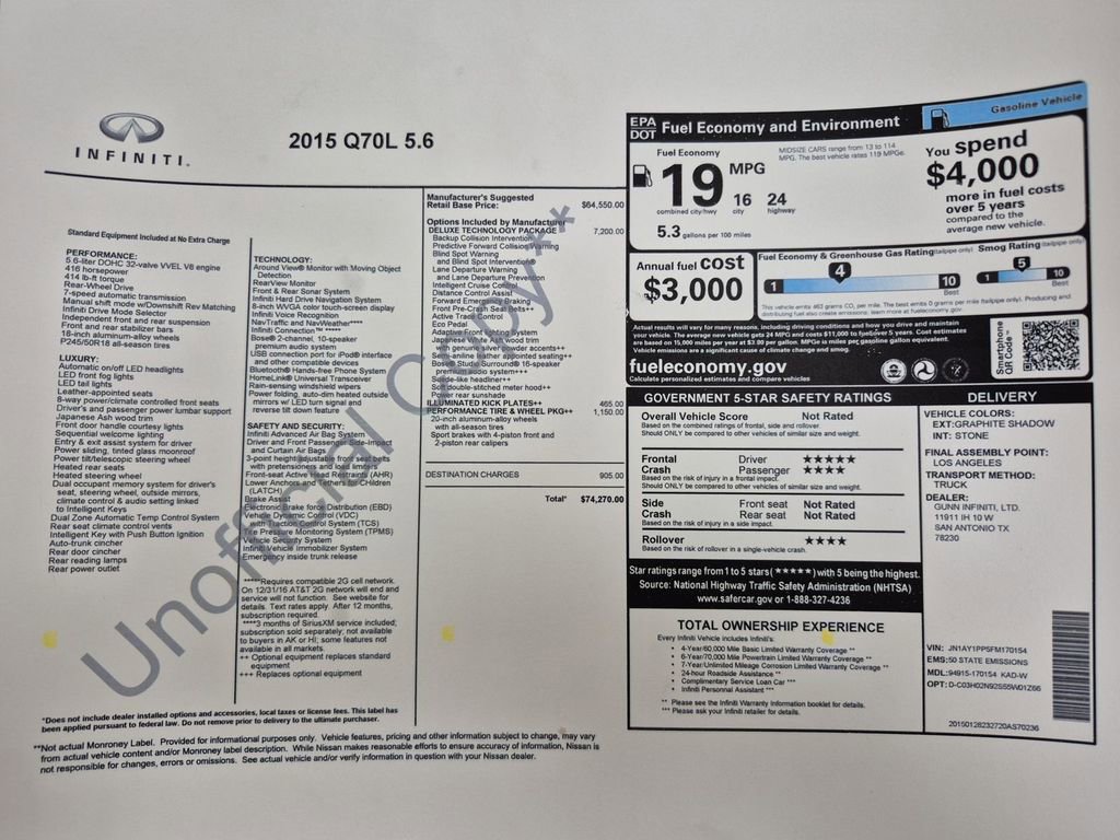 Used 2015 INFINITI Q70 L 5.6 w/ V8 Deluxe Technology Package image 38