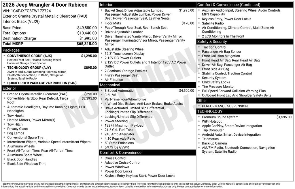 New 2026 Jeep Wrangler Rubicon w/ Technology Group image 6
