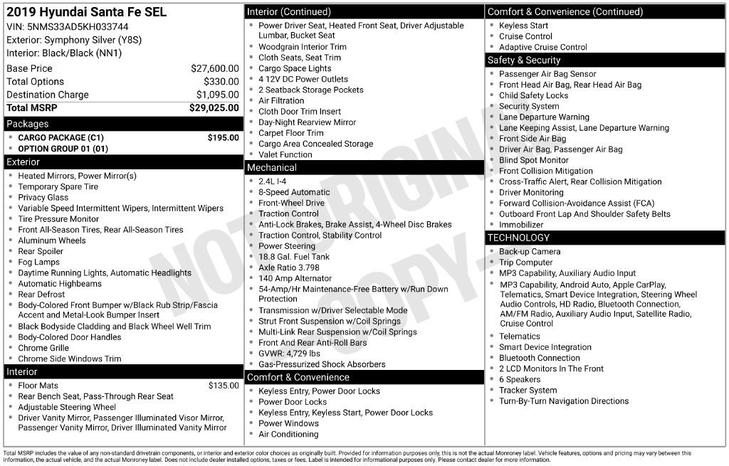 Used 2019 Hyundai Santa Fe SEL w/ Cargo Package FWD image 39