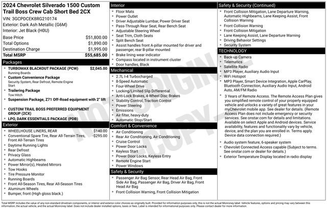 Certified 2024 Chevrolet Silverado 1500 Custom Trail Boss w/ Turbomax Blackout Package AWD/4WD image 23
