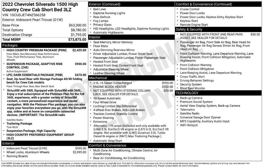 Used 2022 Chevrolet Silverado 1500 High Country w/ High Country Premium Package AWD/4WD image 6