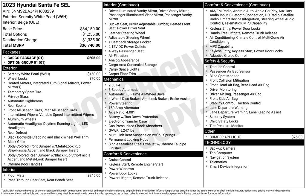 Used 2023 Hyundai Santa Fe SEL w/ Cargo Package AWD/4WD image 3